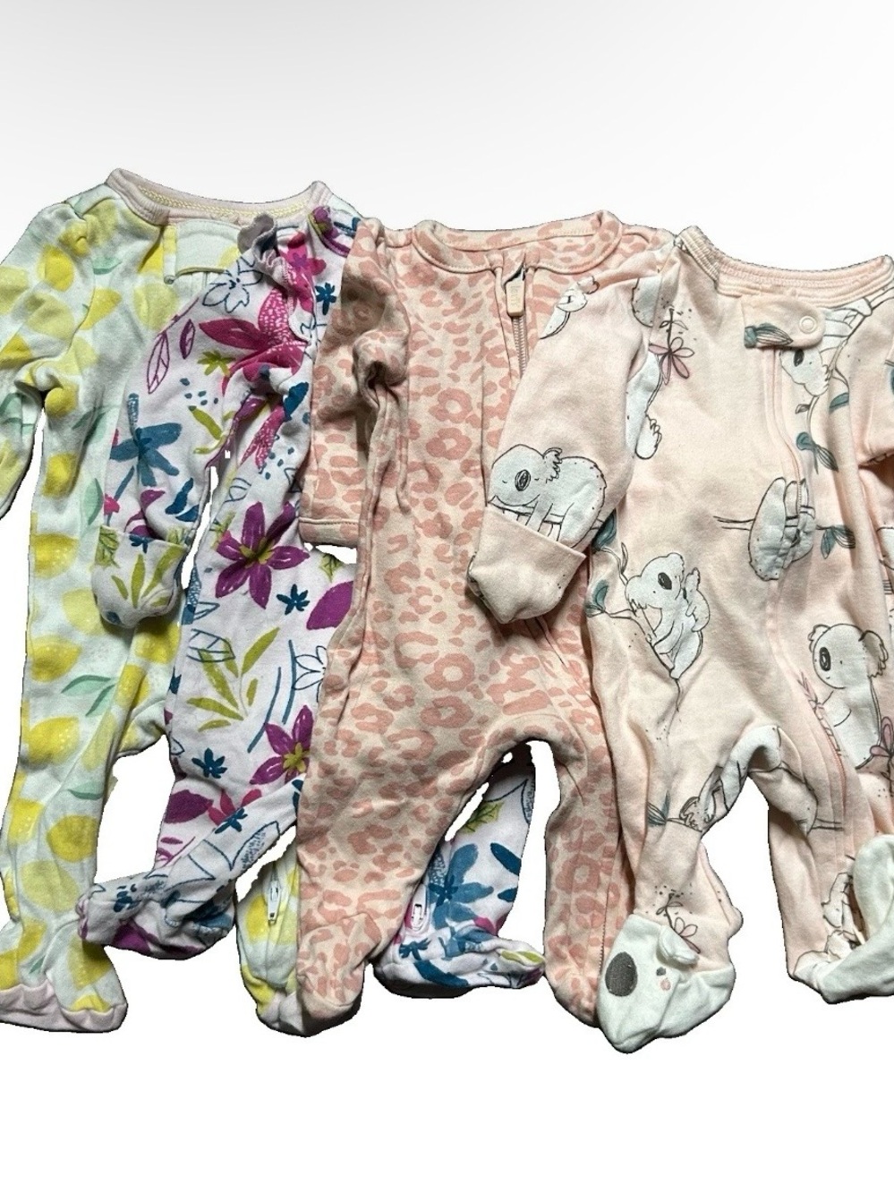 Baby Girl Footie Pajamas Fold Over Mittens 2 Way Zipper Size Newborn